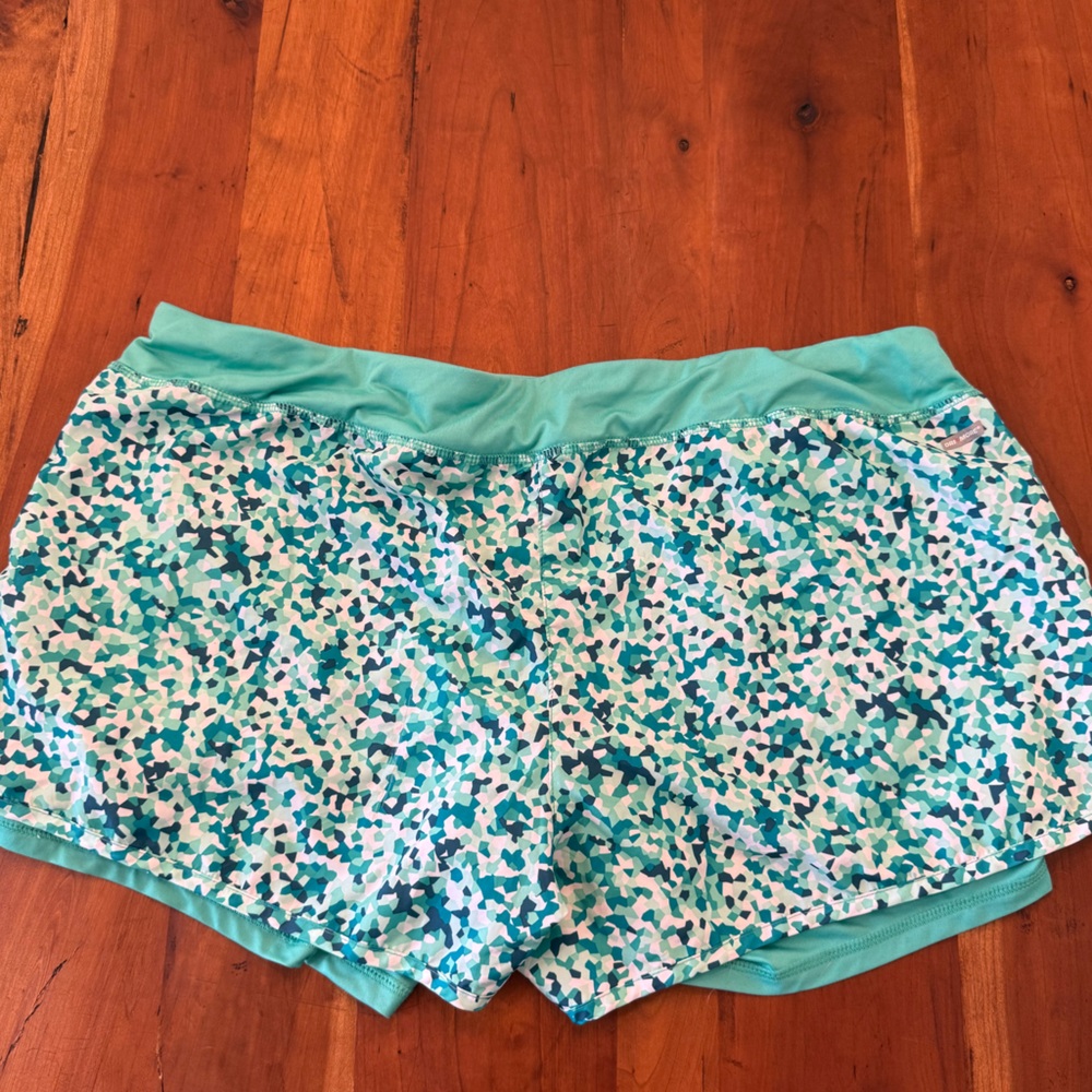 Teal and White Patterned Athletic Shorts